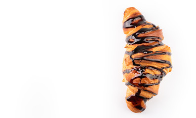 hot croissant with chocolate on white background