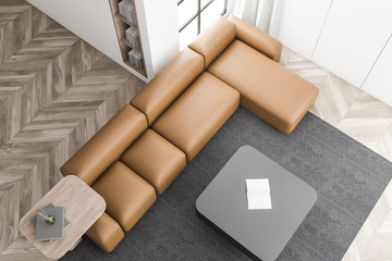 Top view of white living room with leather sofa © ImageFlow