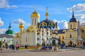 Fototapeta na wymiar Trinity Sergius Lavra Orthodox monastery courtyard in Sergiev Posad
