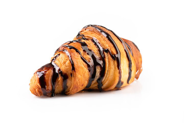 hot croissant with chocolate on white background