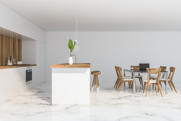 Side view of marble floor kitchen