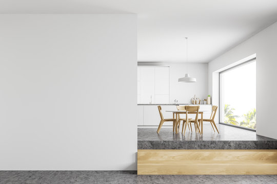 Stylish white kitchen with mock up wall