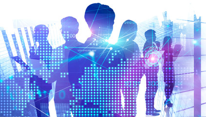 Programmers in city, global HUD interface