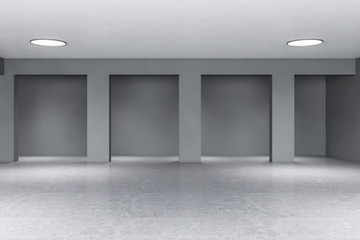 Empty concrete building hall in industrial style
