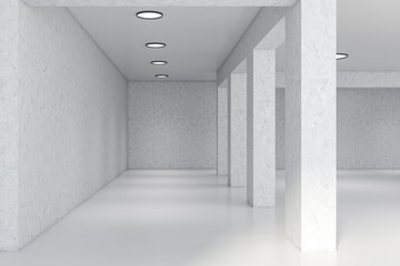 White empty office hall with columns