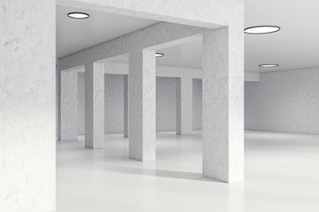 Columns in empty white building hall