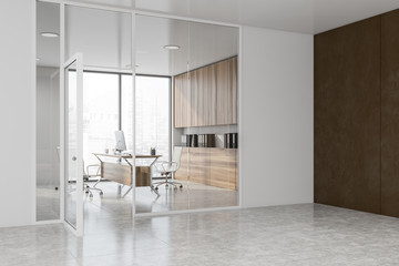 Modern office hall with white CEO office