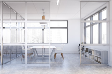 White and glass meeting room interior