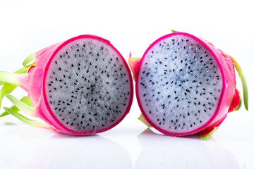 Ripe dragon fruit on white background