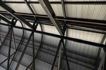 Bottom view of construction made of metal leaves and beams