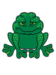 trauriger unglücklicher sitzender frosch kopf kröte großer mund gesicht augen kopf zähne lustig comic cartoon design cool grinsen verrückt clipart