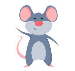 Cute cartoon mouse waving hand. Vector illustration on white background.