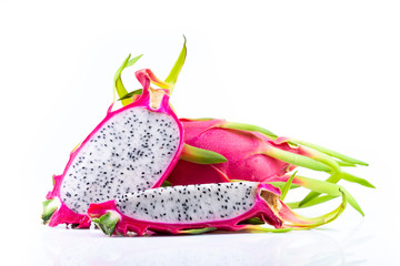 Ripe dragon fruit on white background