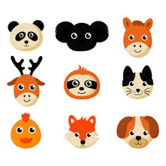 cute animal faces icon set isolated on white background. vector Illustration.