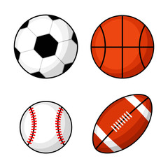 ball icons. football, basketball, soccer on white background. vector Illustration. 