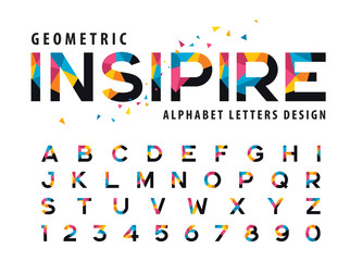 Vector of Geometric Alphabet Letters and numbers, Modern Colorful Triangle Letter