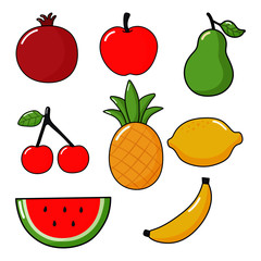 set of tropical fruit cartoon style. isolated on white background. vector illustration.