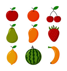 set of tropical fruit cartoon style. isolated on white background. vector illustration.