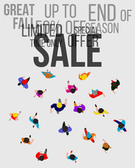 Fototapeta premium Top view people on sale event. Vector illustration.