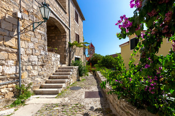 Old street in Omis city on a sunny day.