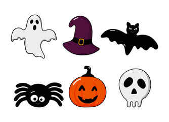 happy halloween icons set isolated on white background. vector Illustration.