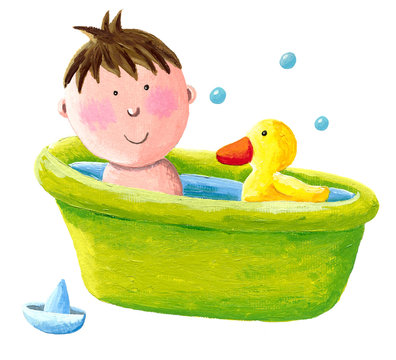 Baby both bath with a yellow rubber duck
