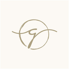 Letter G With Circle Brush Logo. Creative fashion logo design. handwritten logo for identity - Vector