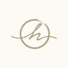 Letter H With Circle Brush Logo. Creative fashion logo design. handwritten logo for identity - Vector