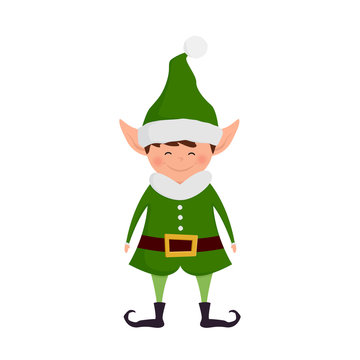 Christmas elf cartoon character. Xmas vector illustration isolated on white background.