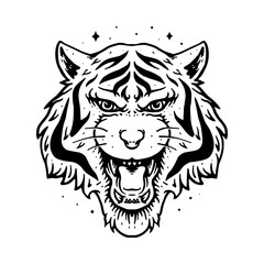 Animal Tiger Line Graphic Illustration Vector Art T-shirt Design