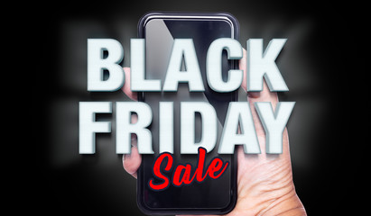 Black Friday sale Poster., Message on the smartphone is online shopping concept..