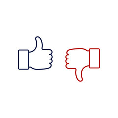 set of like and unlike icons. thumb up and down isolated on white background. vector Illustration.
