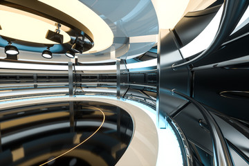 Circular technological structure building, 3d rendering.
