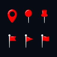 set of red map pointers icons. navigation pins isolated on blue background. vector Illustration.