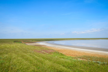 Fototapeta na wymiar Salt lake landscape in the Kalmyk steppe