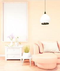 Mock up poster frame Yellow sofa on loft room interior design, brick wall design.3D rendering