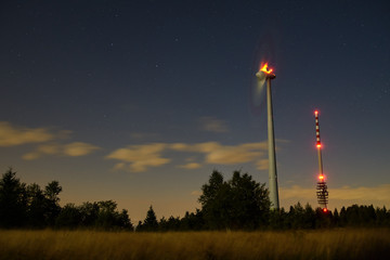  Long exposure in night with wind turbines     