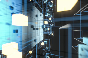 Technology background make up with cubes and lines, 3d rendering.