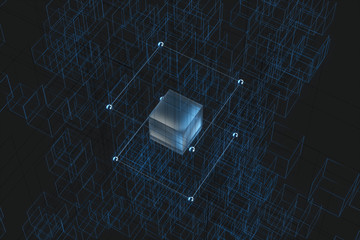 Technology background make up with cubes and lines, 3d rendering.