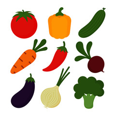 set of cute vegetable icons kawaii style isolated on white background. illustration vector.