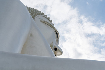 White Giant Buddha in the Temple at Wat Phu Manorom in Mukdahan, Thailand.