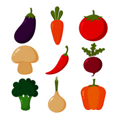 set of cute vegetable icons kawaii style isolated on white background. illustration vector.