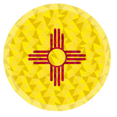 Round badge or button New Mexico low poly flag with lightening on the edge