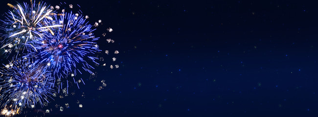 Fireworks, colorful sylvester-fireworks on dark blue background with sparks - obrazy, fototapety, plakaty