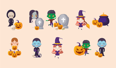 Fototapeta na wymiar bundle halloween with set icons