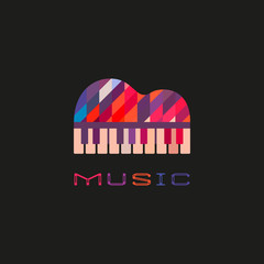 Piano keyboard hand drawn flat colorful music vector icon