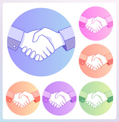 Circle color handshake of business partners collection. Business handshake set. Successful deal icons. Vector flat style illustration