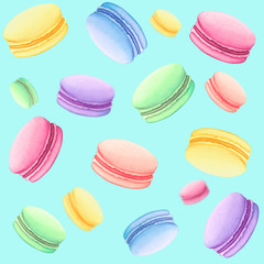 seamless pattern of pastel color macaron cookies