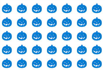 Halloween pumpkins pattern. Many scary pumpkin faces background