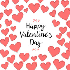 Happy valentines day card design with hearts. Flyer templates with lettering. Vector illustration. Doodles hearts. Be my Valentine.